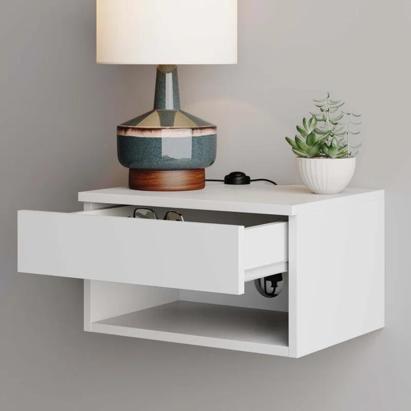 Nathan James Modern Floating Bedroom Nightstand with Storage Drawer and Open Shelf Cubby