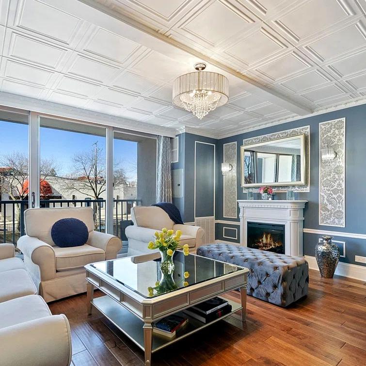 A La Maison Ceilings Line Art 1.6 ft. x 1.6 ft. Polystyrene Glue-up Ceiling Tile (Set of 96)