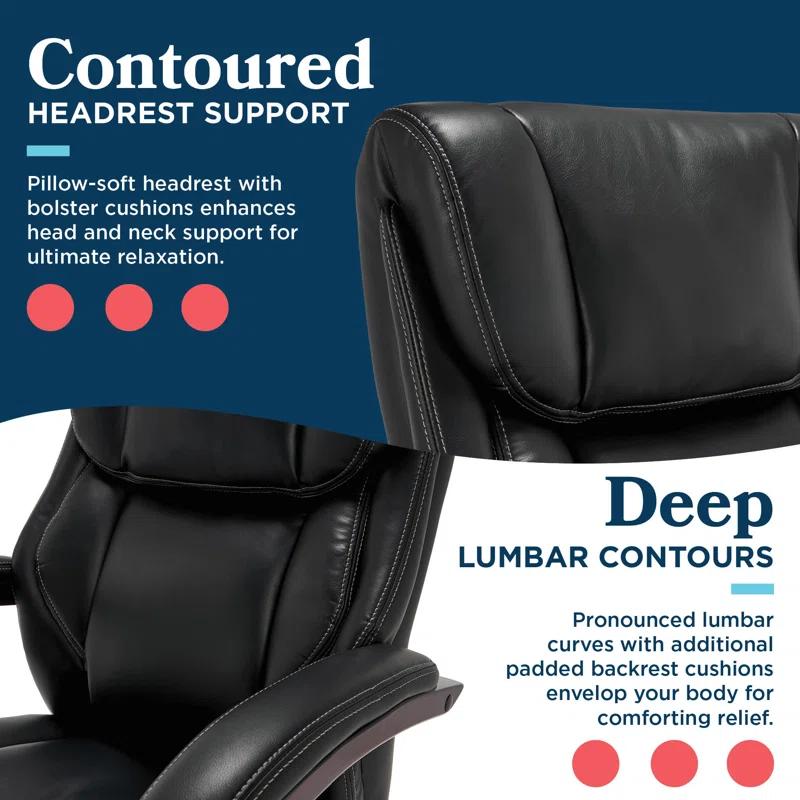 La-Z-Boy La-Z-Boy Bellamy Executive Office Chair with Memory Foam Cushions, Real Wood Arms and Swivel Base, Waterfall Seat Edge, Faux Bonded Leather