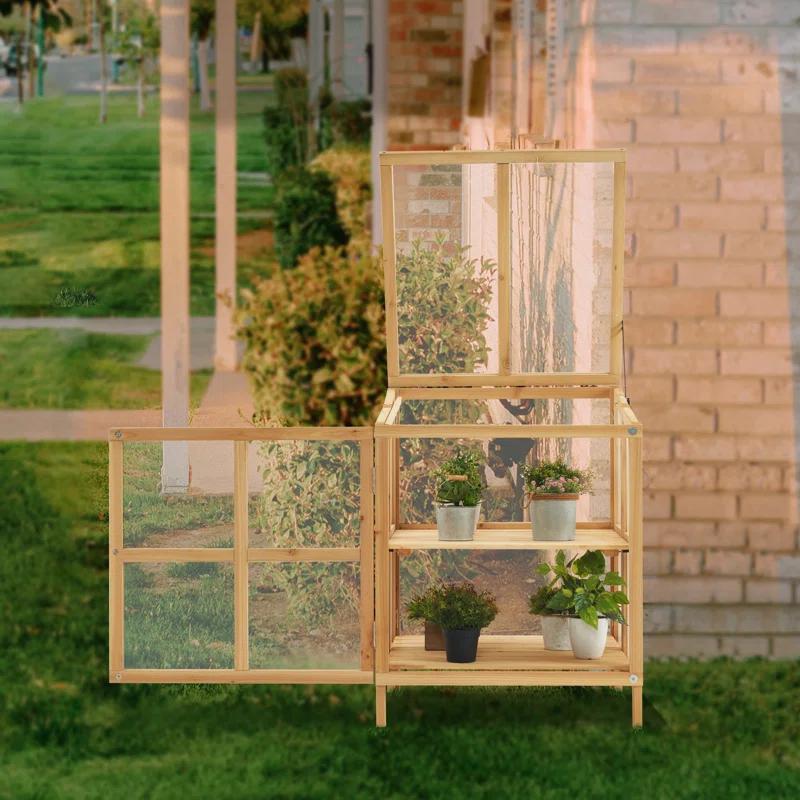 MCombo 23.6" W x 24.2" D 2 Tier Foldable Wooden Cold Frame Greenhouse