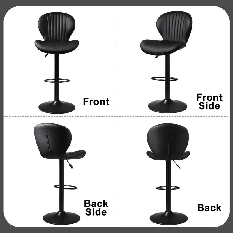 George Oliver Bar Stools Set Of 2,Adjustable Swivel Counter Height Bar Stools With Back & Footrest,Modern Design Bar Chairs,Faux Leather Upholstered Barstools For Bar,Kitchen,Dining Room (Black, Set Of 2)