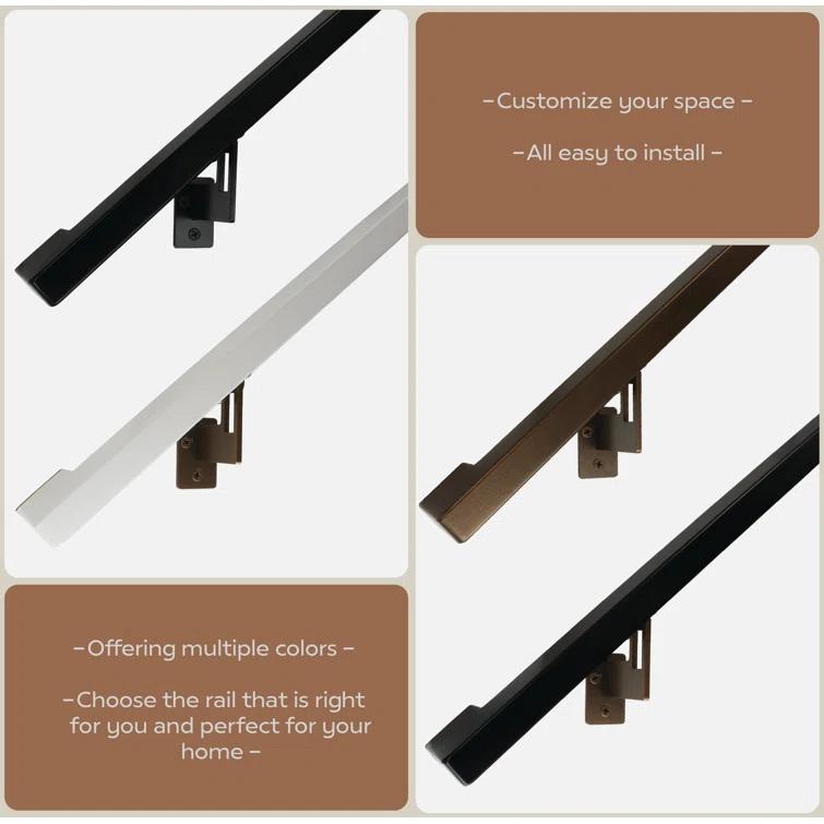 Concept Fusion Modern Aluminum Handrail Grab Bar Kit, Adjustable Steel Brackets, Returns to Wall, Powder Coat 1100063