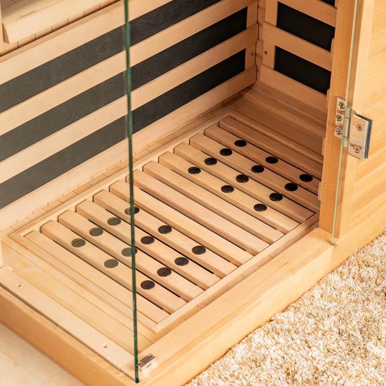 WoodBridge 1 Person Indoor Bluetooth Compatible FAR Infrared Sauna in Canadian Hemlock, Touch-Tone Keypad, LED Therapy Light