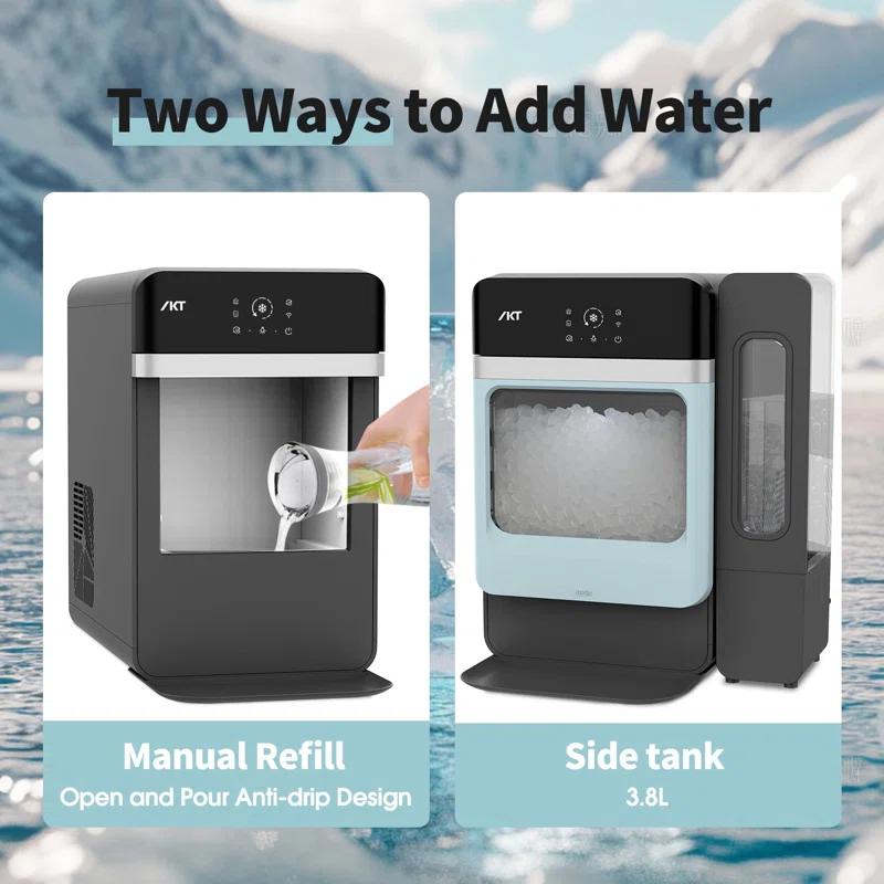 IKT Ikt Countertop Nugget Ice Maker With Side Water Tank Self-cleaning Led Light Ice Scoop 44 Lbs Daily Capacity Green