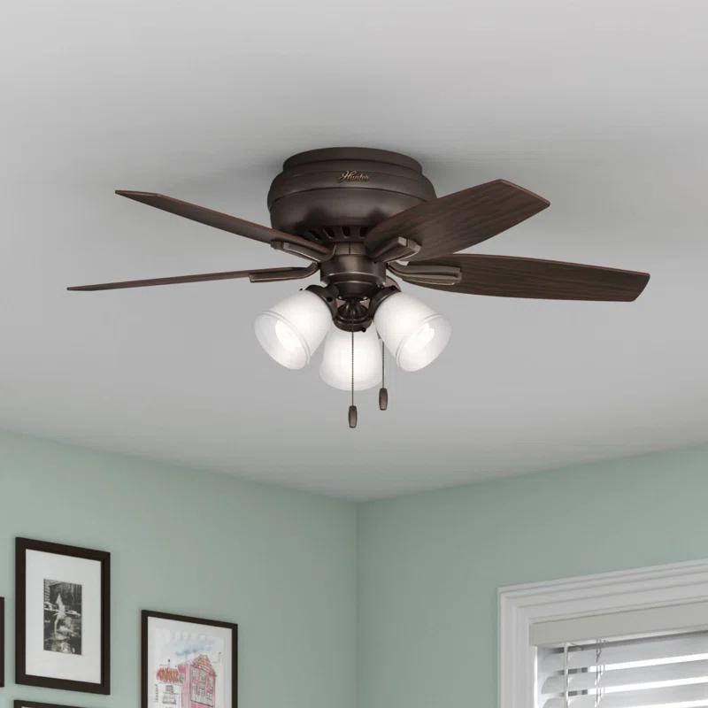 Hunter Fan Newsome 42" 5 - Blade Traditional Indoor Flush Mount Ceiling Fan with Lights and Pull Chains