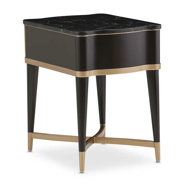 Michael Amini Malibu Crest Marble Top End Table with Storage