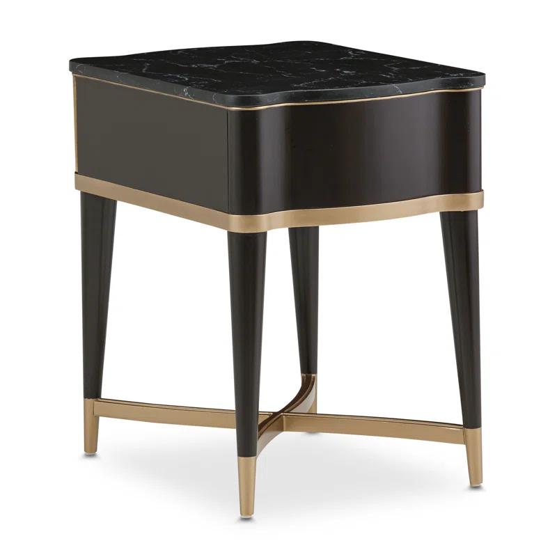 Michael Amini Malibu Crest Marble Top End Table with Storage