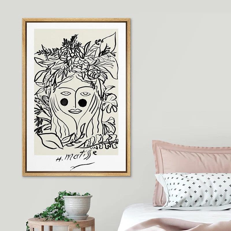 SIGNLEADER Abstract Black Floral Woman Artwork Modern Wall Art Framed Canvas by Henri Matisse Painting Print