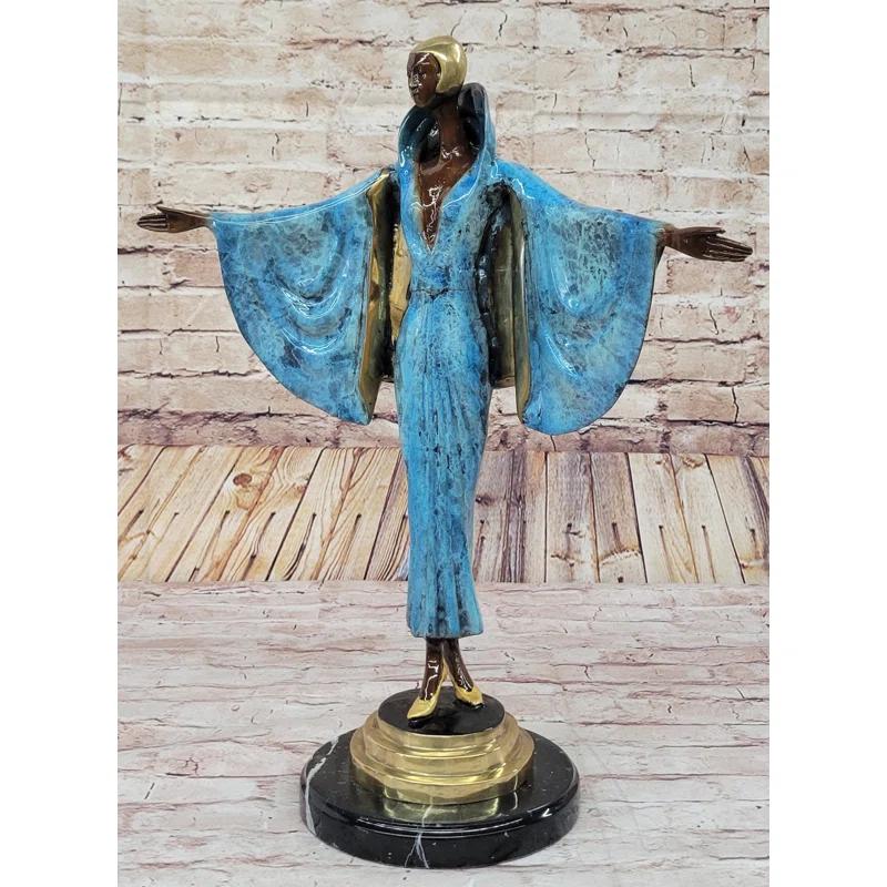 Red Barrel Studio® Nikel Julius Erte Art Deco Bronze Fashion Model Showgirl Sculpture Statue Glazed Patina 19" x 15"