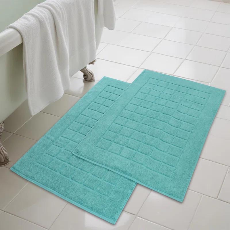 Nora Cotton Terry Solid Absorbent Thick Checkered Washable Bath Mat Set Of 2