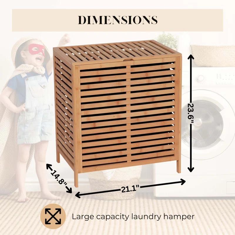 Evideco Bamboo Laundry Hamper with Lid, Removable Bag, Slatted Ventilation Design, Large Storage Basket, Perfect for Bathroom or Laundry Room