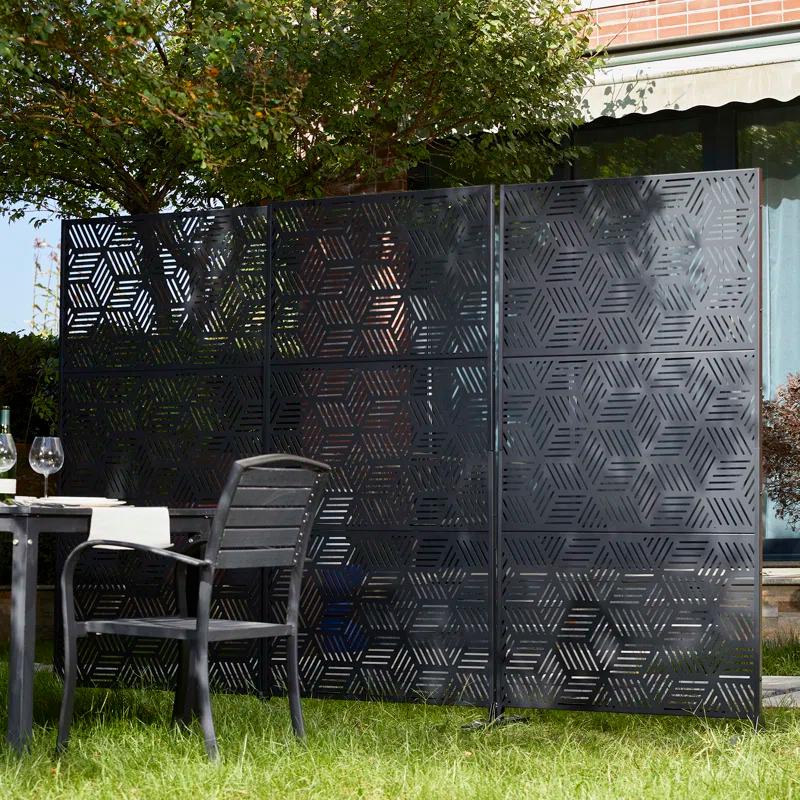 Glitzhome Geometric Privacy Screen Fence Panel Room Divider with Riser Feet