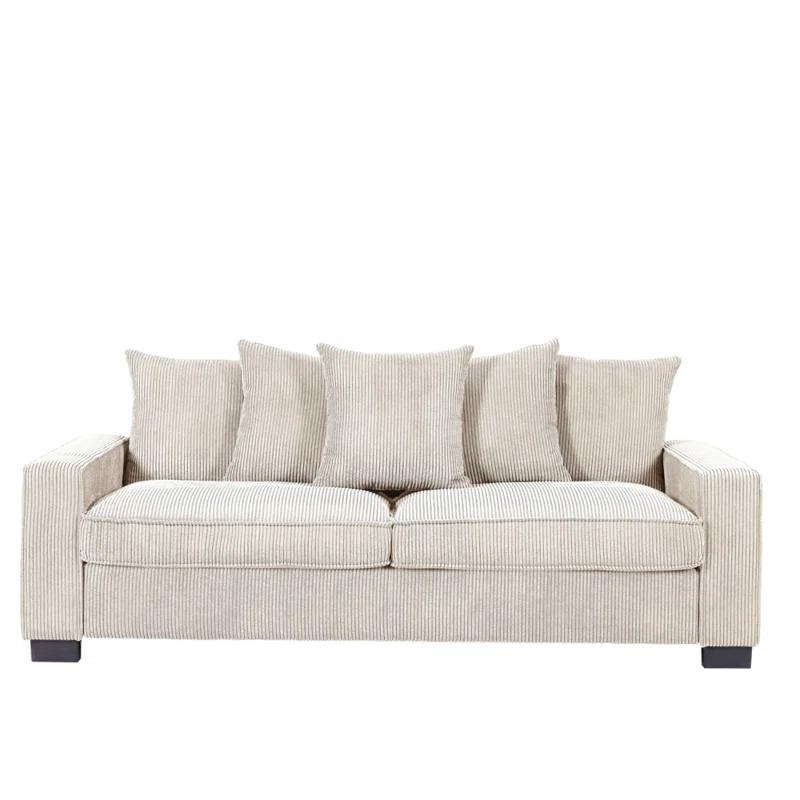 Latitude Run® 3 Seater Corduroy Sofa with 5 Matching Toss Pillows for Modern Living Room