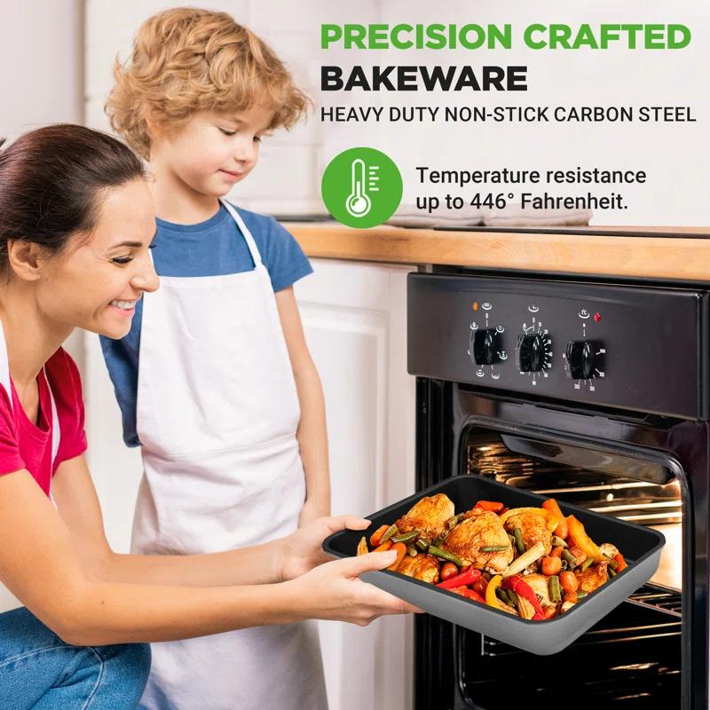 NutriChef 8-Piece Nonstick Stackable Bakeware Set - Pfoa, Pfos, Ptfe Free Baking Tray Set W/ Non-Stick Coating, 450°F Oven Safe, Round Cake, Loaf, Muffin, Wide/Square Pans, Cookie Sheet