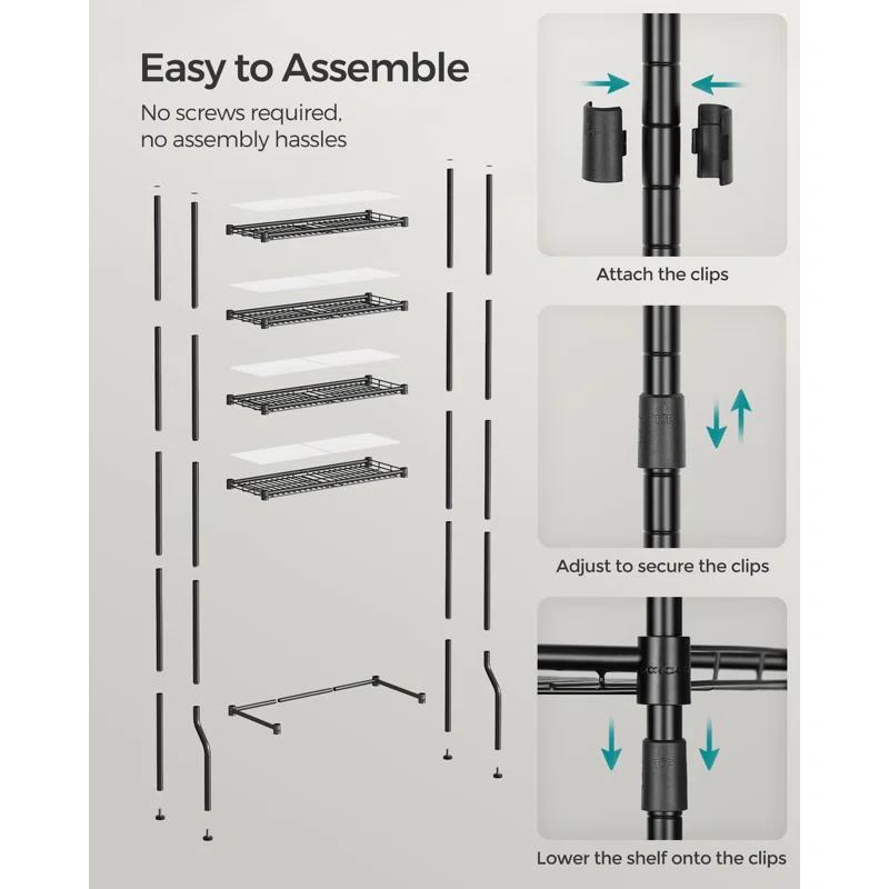SONGMICS 4 Tier Over The Toilet Storage, Metal Storage Rack, Adjustable Shelves, 4 Hooks, Roll Holder, Space-Saving Bathroom Storage Shelf Organizer, 11.8 x 24.8 x 69.3 Inches, Black UBTS013B01