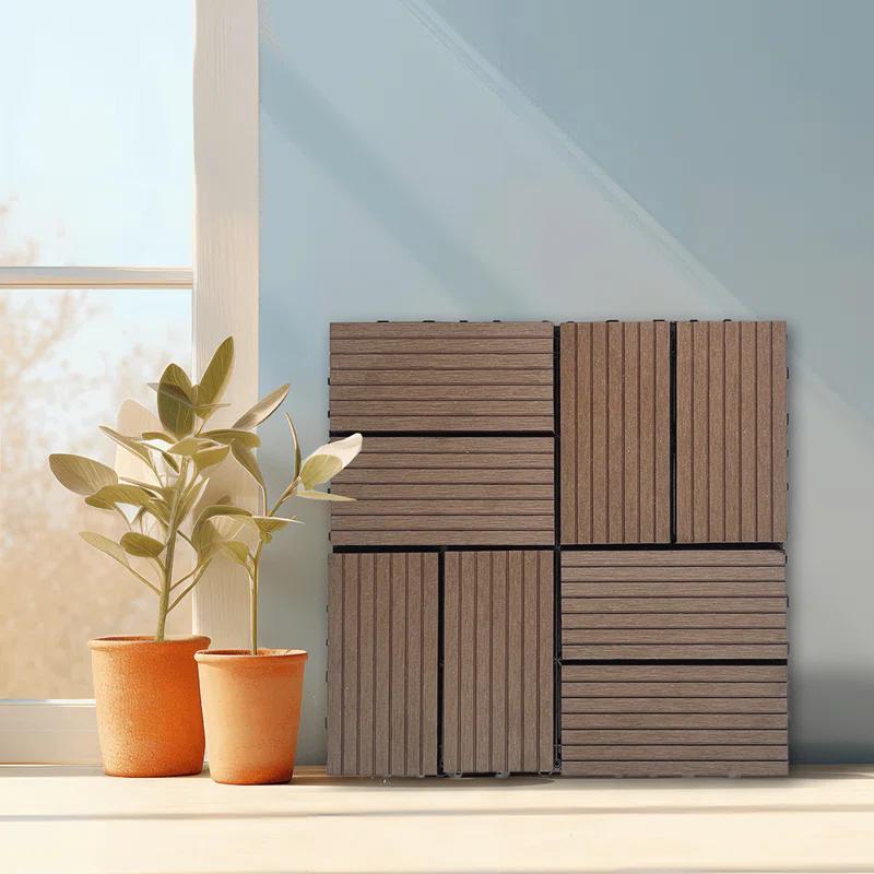Wood Garden Wood Plastic Composite Deck Tiles, Composite Decking Resist Rust, Water, Weather, Indoor&Outdoor, DIY Interlocking Decking Tiles, Floor Tile(Set of 20)
