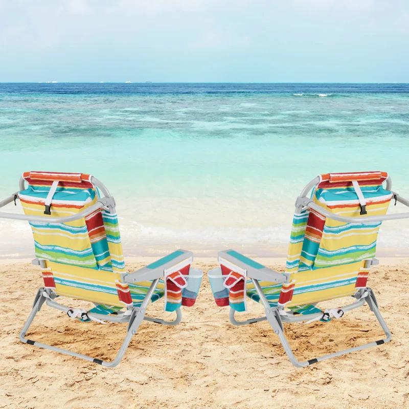 Arlmont & Co. 2 Pcs Folding Beach Chair Lightweight Aluminum Camping Chair With Storage Bag