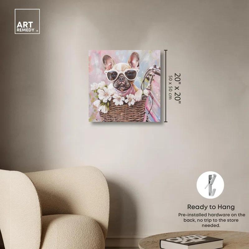 Art Remedy Frenchie Bike Basket Canvas Kids Art Prints by Art Remedy