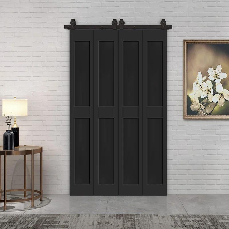Calhome 2 PANEL Shaker Composite Double Bi-Fold Door with Barn Door Hardware Kit