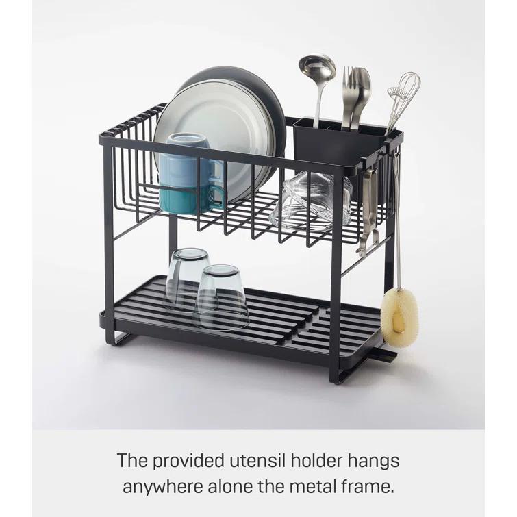 Tower Yamazaki Home Two-Tier Adjustable Dish Drainer Rack, Utensils Holder, Steel, Draining Spout