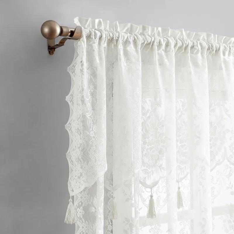 Rosdorf Park Rosdorf Park Pair Of 2 Sheer Lace Curtain Panels with Attached Matching Valance With 6 Tassels. (Set of 2)