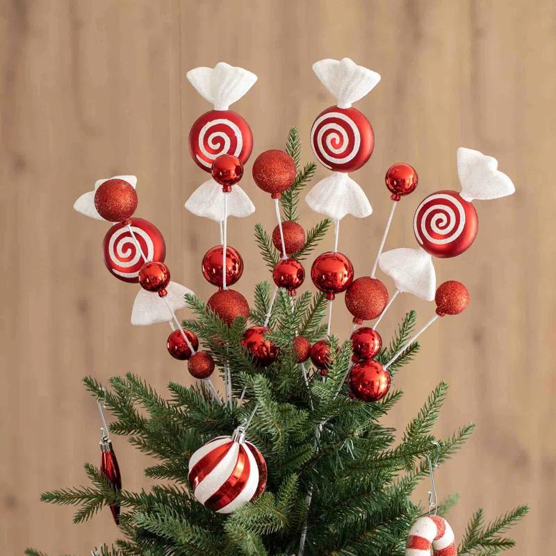 Glitzhome 178 Piece Christmas Ornaments , 4 Piece Candy Picks and 9 Piece Ribbon Bow Sets