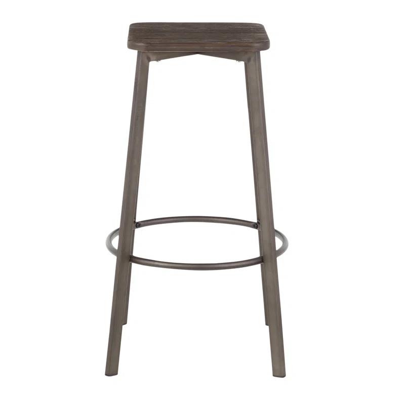 17 Stories Square Barstool In Vintage Metal And Espresso Wood-Pressed Grain Bamboo By Lumisource - Set Of 2