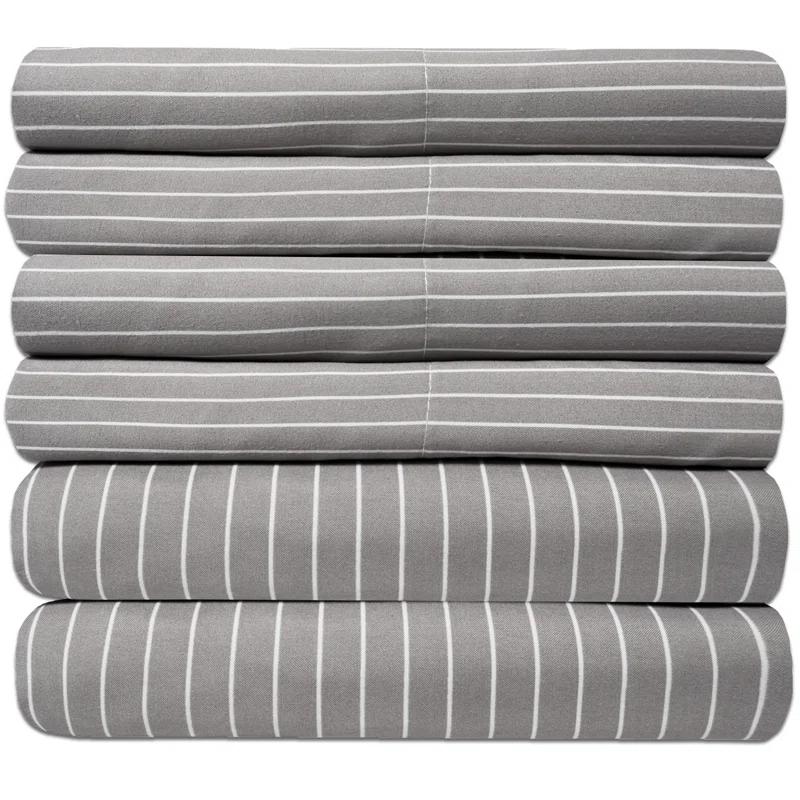 Sweet Home Collection 6 Piece Loft Pin Stripes Printed Sheet Set, Deluxe Ultra Soft, Double Brushed Microfiber