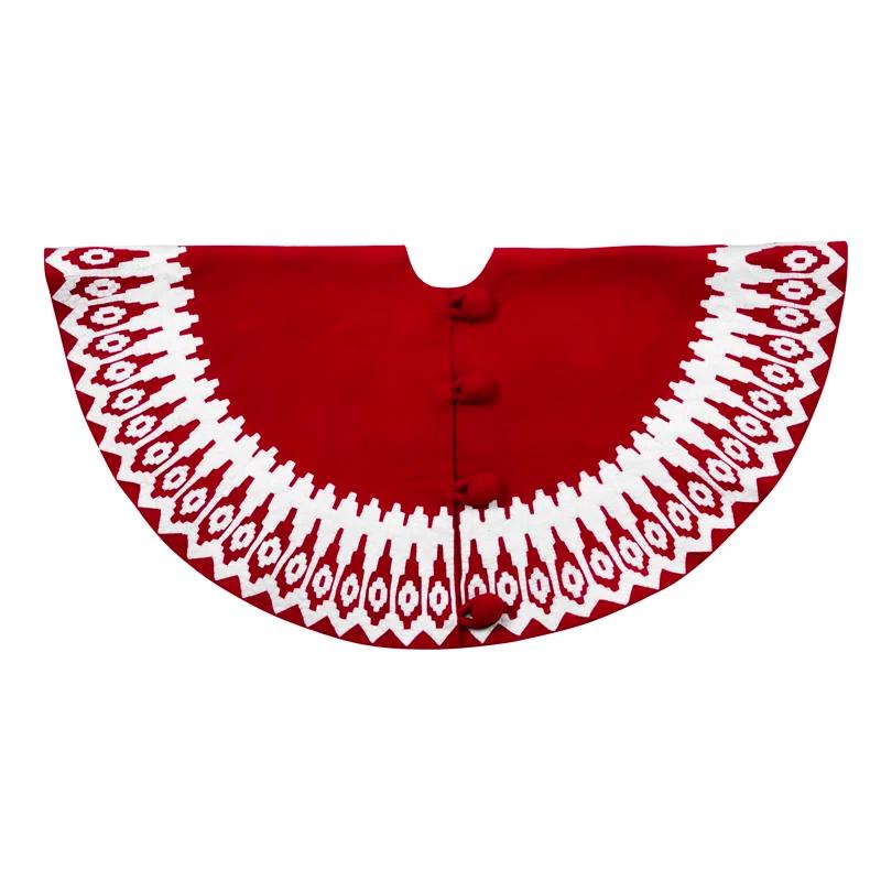 Handmade Felt Christmas Tree Skirt - Red Scandinavian Design - 60"