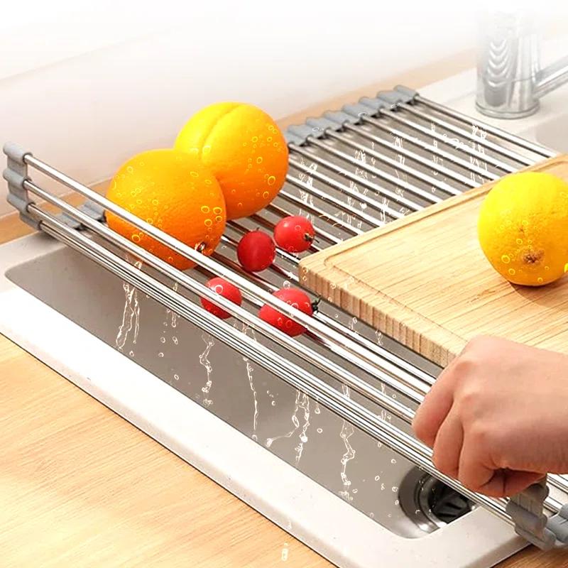 Cheer Collection Adjustable Stainless Steel Over The Sink Dish Rack