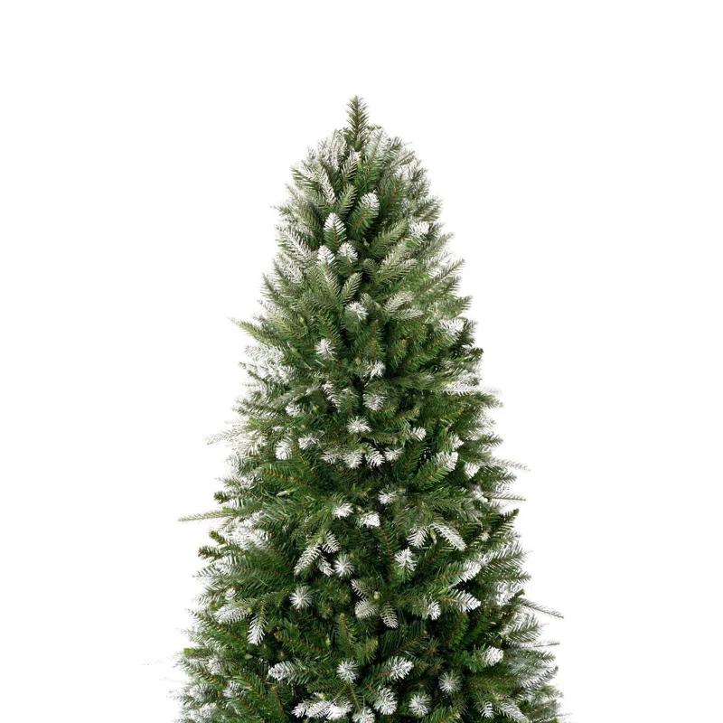 The Holiday Aisle® Traditional Pre-Lit Artificial Fir Christmas Tree, White Tip Warm Lighted Christmas Tree with Stand