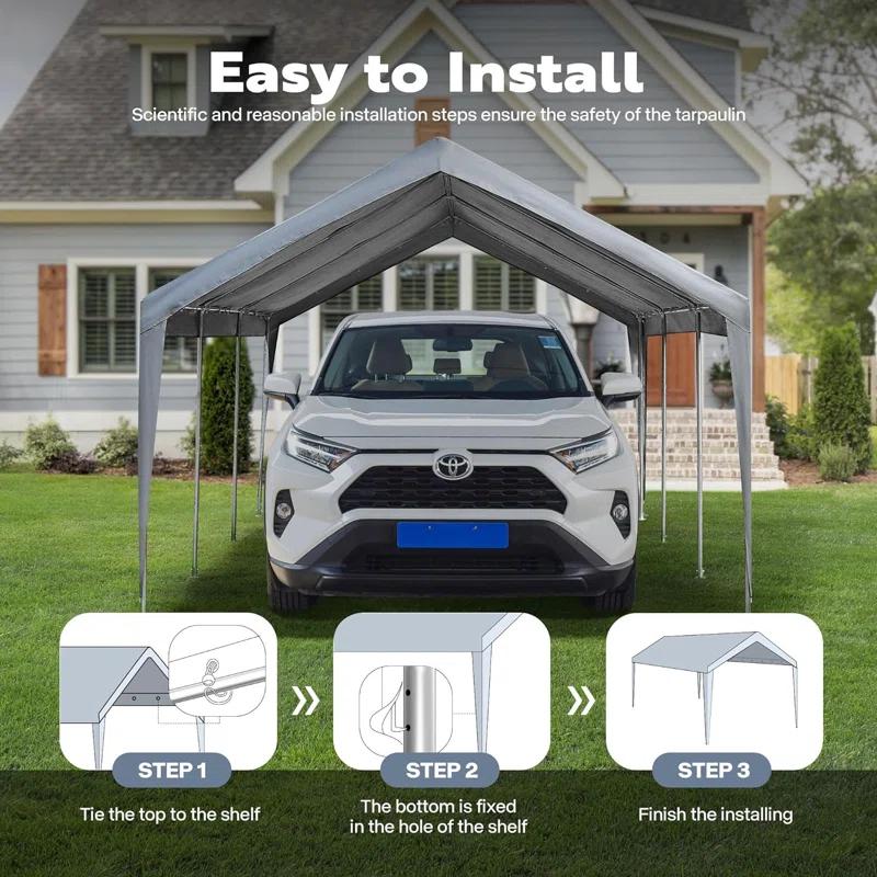 VIVOHOME 20 Ft. W x 12 Ft. D Carport Replacement Canopy Cover