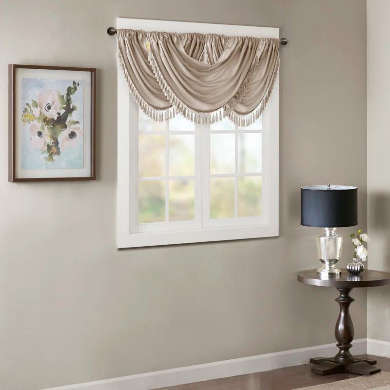 Madison Park Elena Faux Silk Waterfall Embellished 38'' W Window Valance