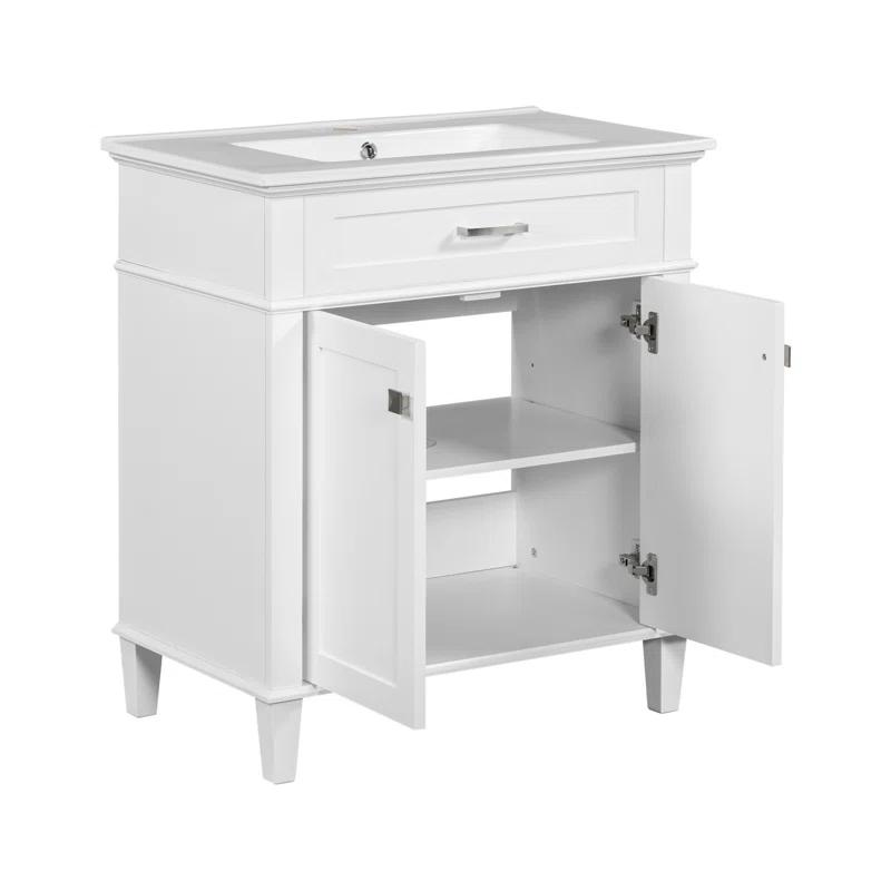 Tryimagine 30-Inch Bathroom Vanity With Ceramic Basin,  Soft Close Door And Adjustable Shelves