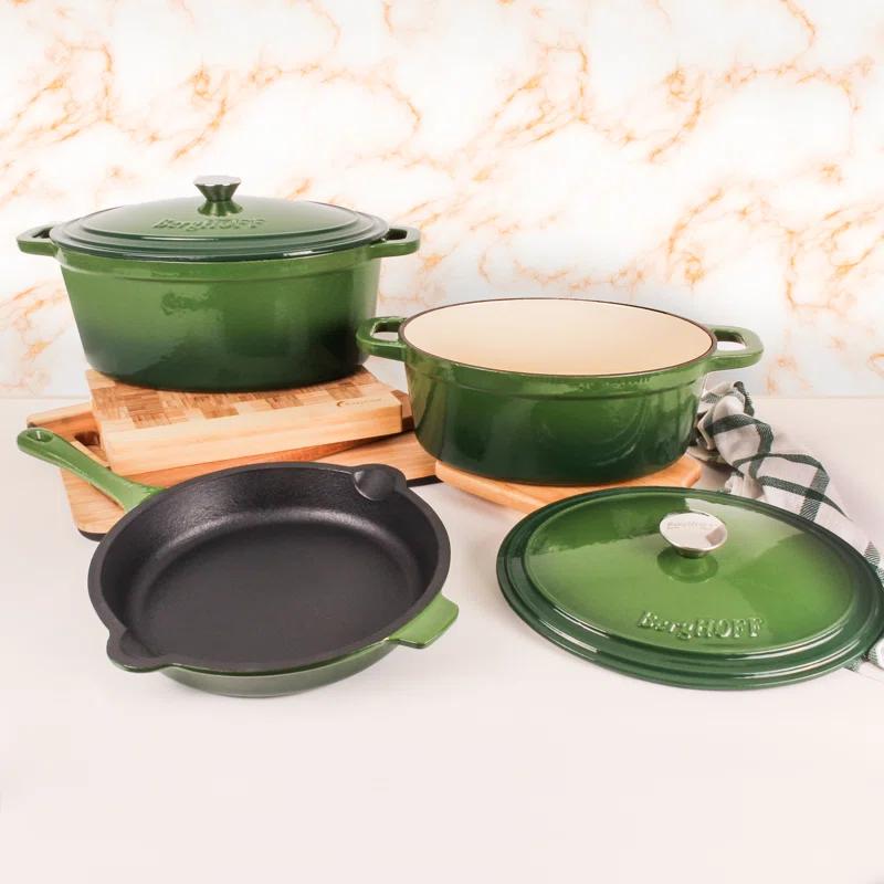 BergHOFF BergHOFF Neo 5Pc Cast Iron Set: 5Qt and 8Qt Covered Dutch Ovens and 10" Fry Pan