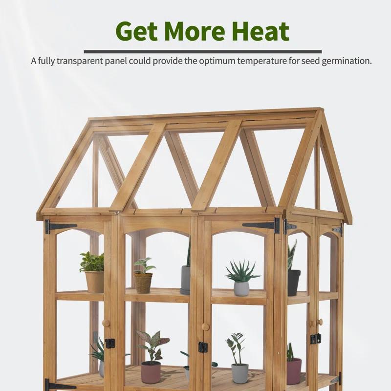 4' W x 3.23' D Wooden Greenhouse，Outdoor Greenhouse with Adjustable Roof Vent and 8 Lockable Door