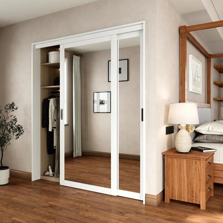 ARK DESIGN 80” Tempered 1 Lite Frosted Glass White Closet Sliding Door with Hardware & Handles