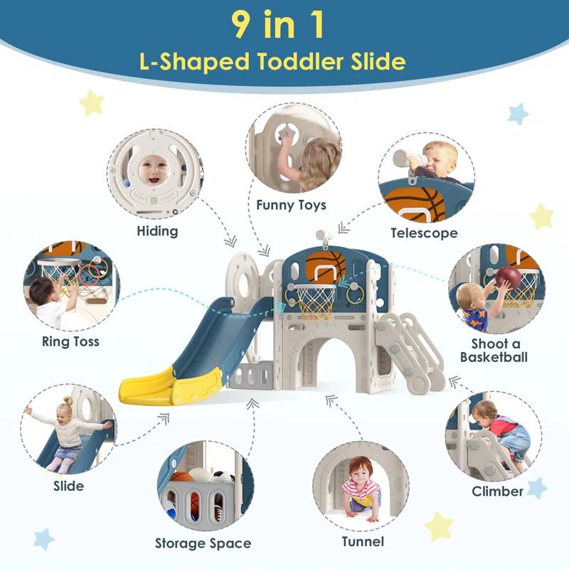 Suteck 9 in 1 Toddler Slide, Kids Slide with Climber Outdoor Indoor Slide Playset