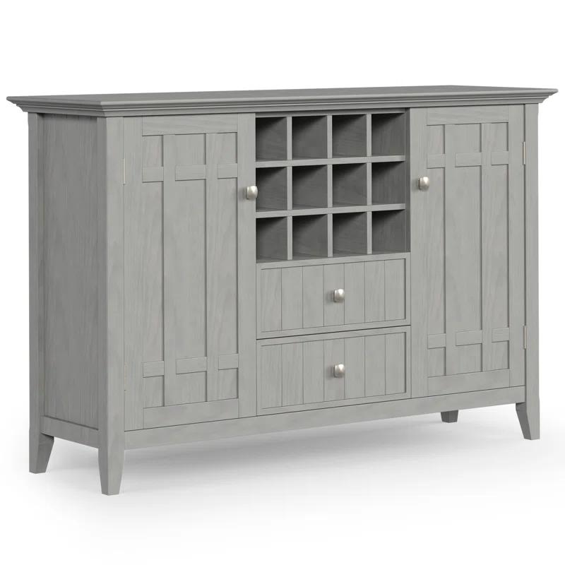 Simpli Home Bedford 54"W Solid Wood Sideboard Buffet and Wine Rack, 2 Drawers, and 2 Cabinets