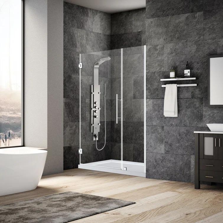 LessCare Ultra-E 43" x 72" Pivot Frameless Shower Door LBSDE3672-C+LBSDPE672-CB