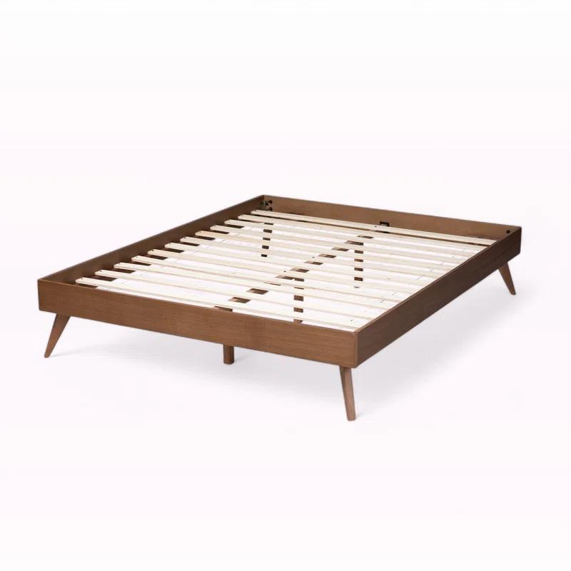 George Oliver Melbourne  Platform Bed Frame in Mid-Century Modern Walnut Brown Finished Wood