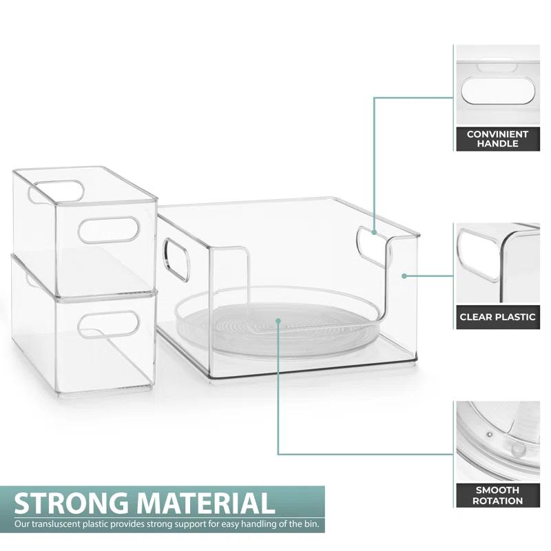 Sorbus Sorbus Pantry Organizers and Storage Set (Set of 4) 1 Large Stackable Storage Bin Open Front 2 Narrow Stackable Storage Bins 1 Lazy Susan Organizer for Fridge, Clear Pantry Storage Bins