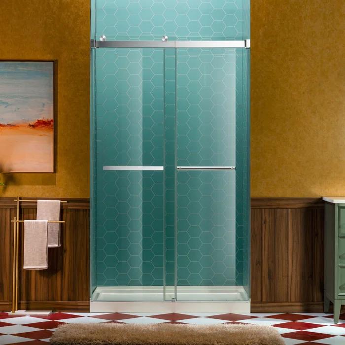 WoodBridge 44-48" W x 80" H Double Sliding Semi- Frameless Shower Door with 5/16"(8mm) Clear Tempered Glass SURFK-4880--CH