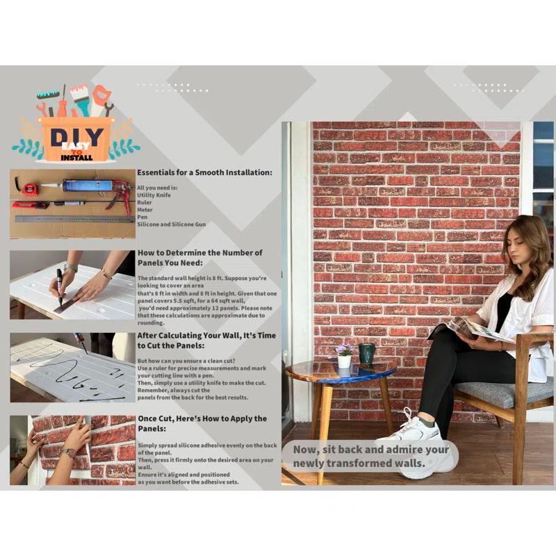 UPP Ultimate Premium Products 3D Brick Effect Wall Panels - Lightweight Styrofoam - Set of 9 Large Panels (20"x40") Covers 48 sq ft - Apply with Wall Adhesive - DIY Home Wall Cladding