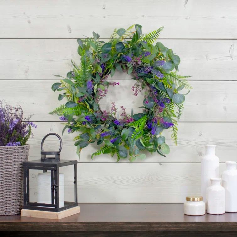 Northlight Seasonal Lavender and Mixed Foliage Artificial Floral Spring Wreath Purple and Green - 22-Inch