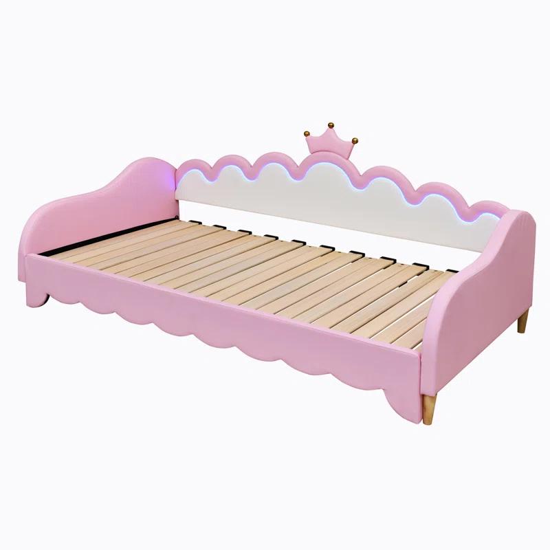 Twin Extending Daybed with LED Lights, Modern Upholstered Princess Daybed