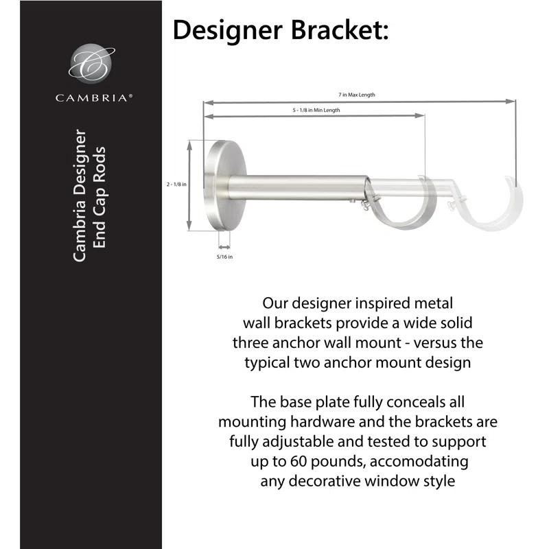 MODE Cambria Designer Series Premium 1-1/8 in Larger Dia. Non-Adjustable Curtain Rod and Designer Brackets