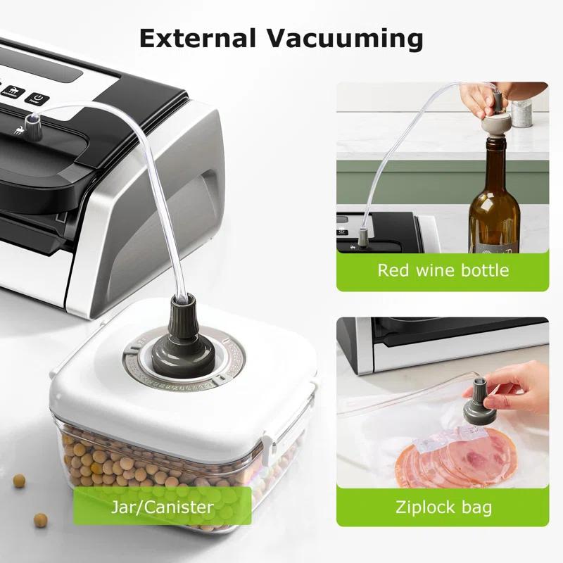 BEACHWATER POOL & SPA, LLC Vacuum Sealer Machine, Powerful Low-Noise Food Vacuum Sealer For High-Speed Continuous Working, Handle Locked Design, Built-In Cutter, 2 Bag Rolls + 100 PCS Vacuum Bags
