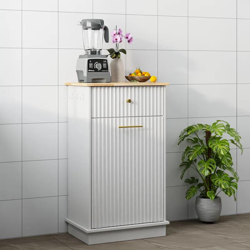 Alaulm 10 Gallons Tilt out Trash Can Cabinet with Drawer, Freestanding Kitchen Trash Can Cabinet (Not Include Trash Can)