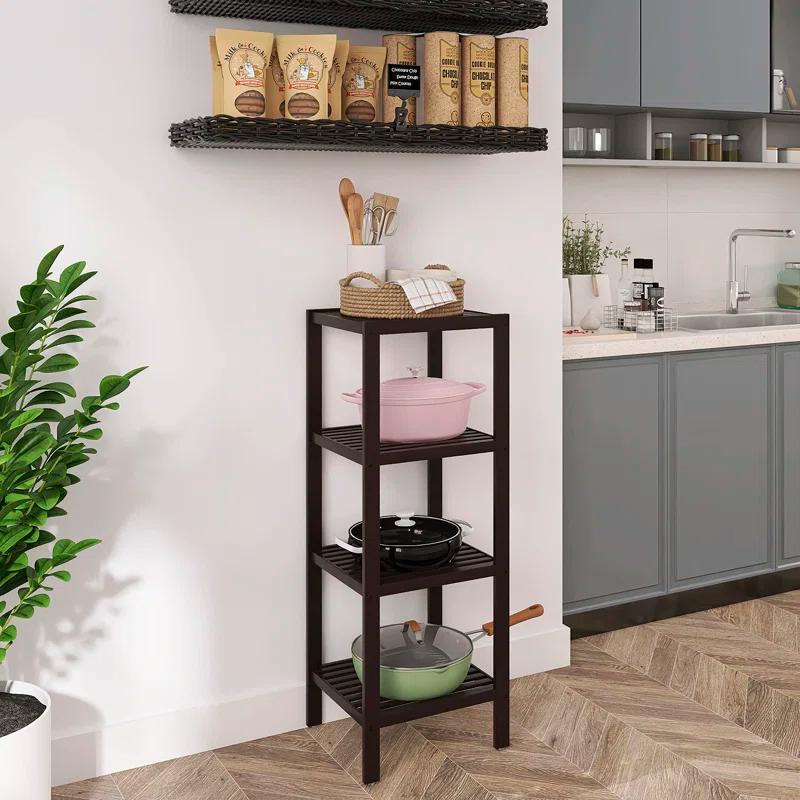 Bathroom Storage Shelf, 4-Tier Bamboo Rack Organizer, Multifunctional Shelving Unit For Living Room Bedroom Kitchen (Black)
